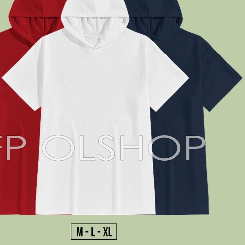 SOFT KAOS POLOS HOODIE LENGAN PENDEK HITAM BAJU KUPLUK PRIA WANITA BANYAK WARNA M L XL