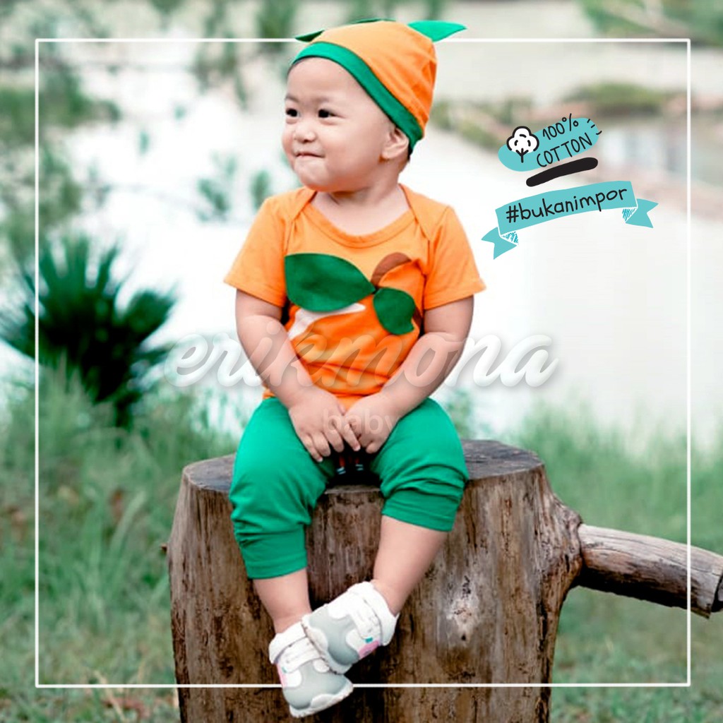 ✔️ baju bayi baju anak jumper bayi jeruk / orange baby romper ✔️