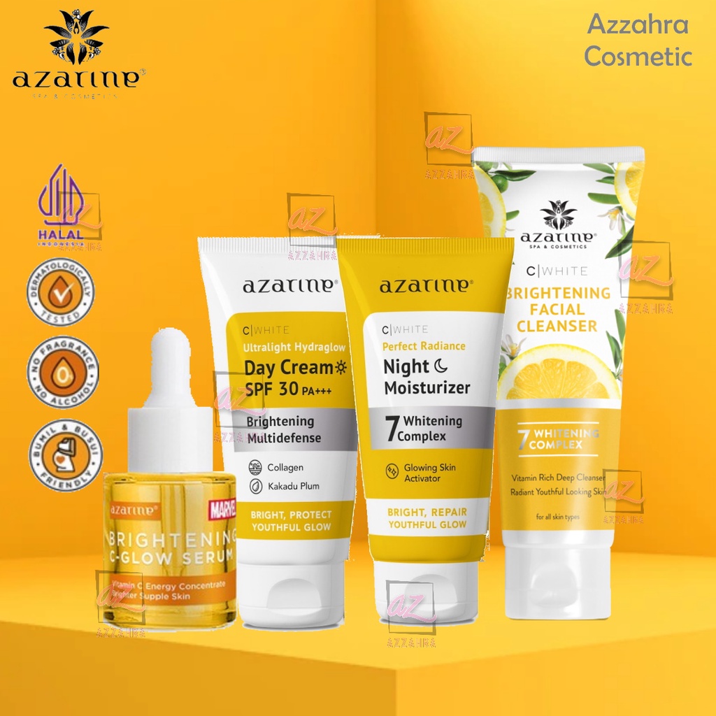 AZARINE Paket C White - 4pcs (Cleanser 60ml + Serum 20ml + Night Cream 25gr + Day Cream 25gr)ORIGINAL BPOM