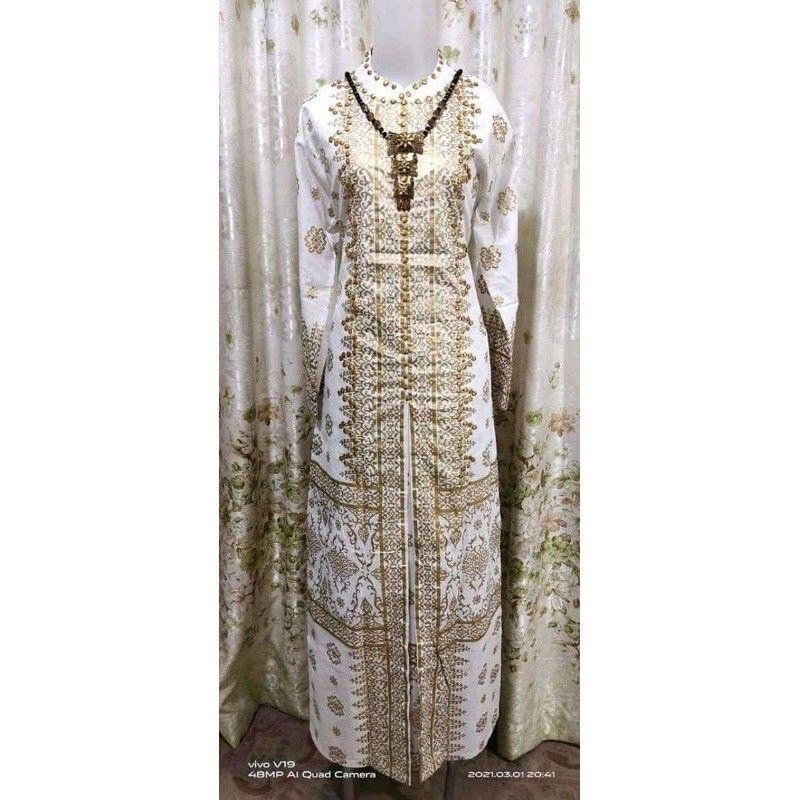 SET GAMIS SONGKET PALEMBANG PUTIH GOLD