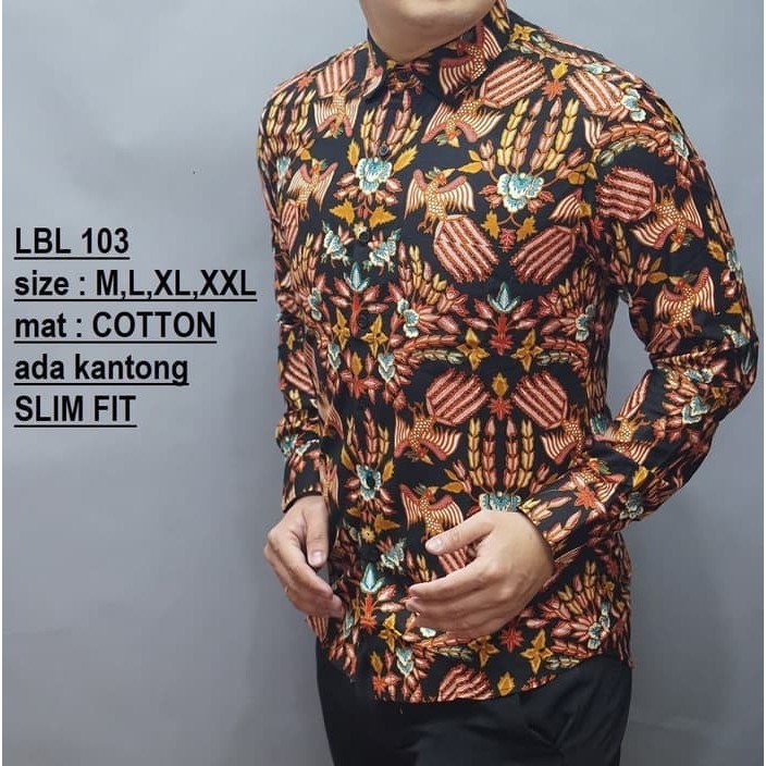 KEMEJA BATIK SLIMFIT LBL 103 BAHAN KATUN LENGAN PANJANG FORMAL