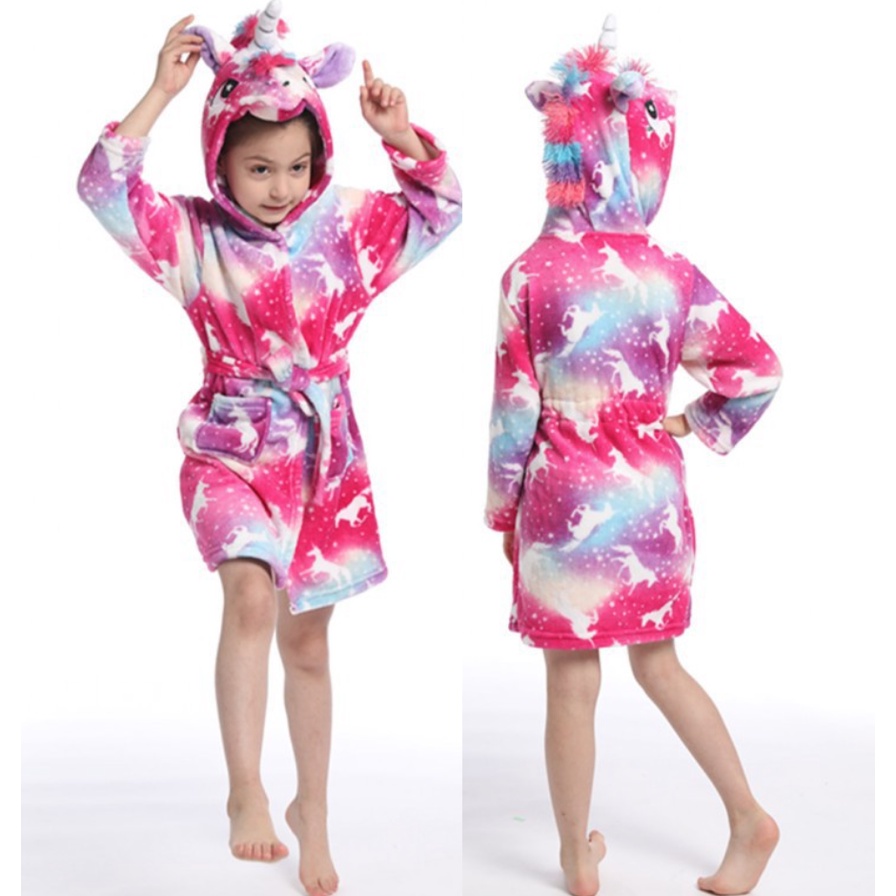 KIMONO PIYAMA KOSTUM Bahan Flannel UNICORN KID BATH BAJU MANDI ANAK