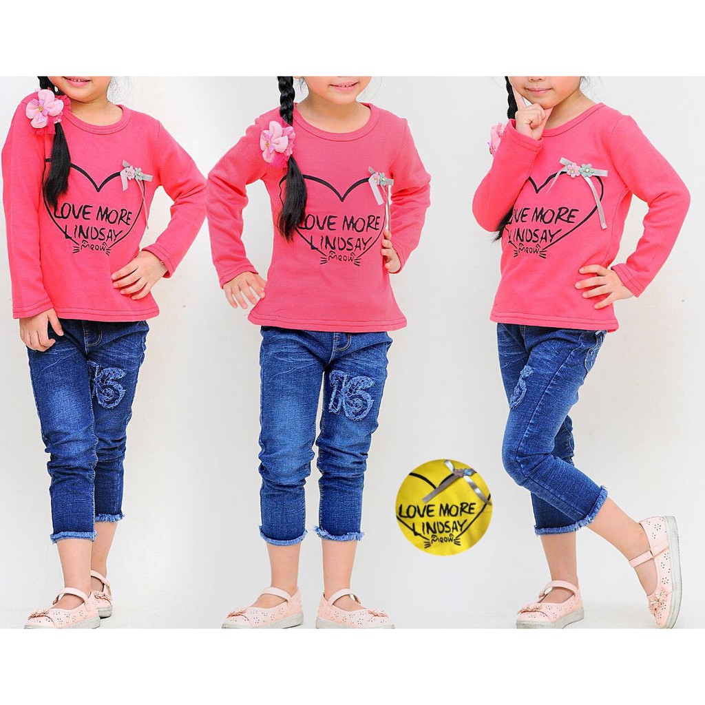 S88 - setelan anak cewe love impor dengan celana jeans dan sweater
