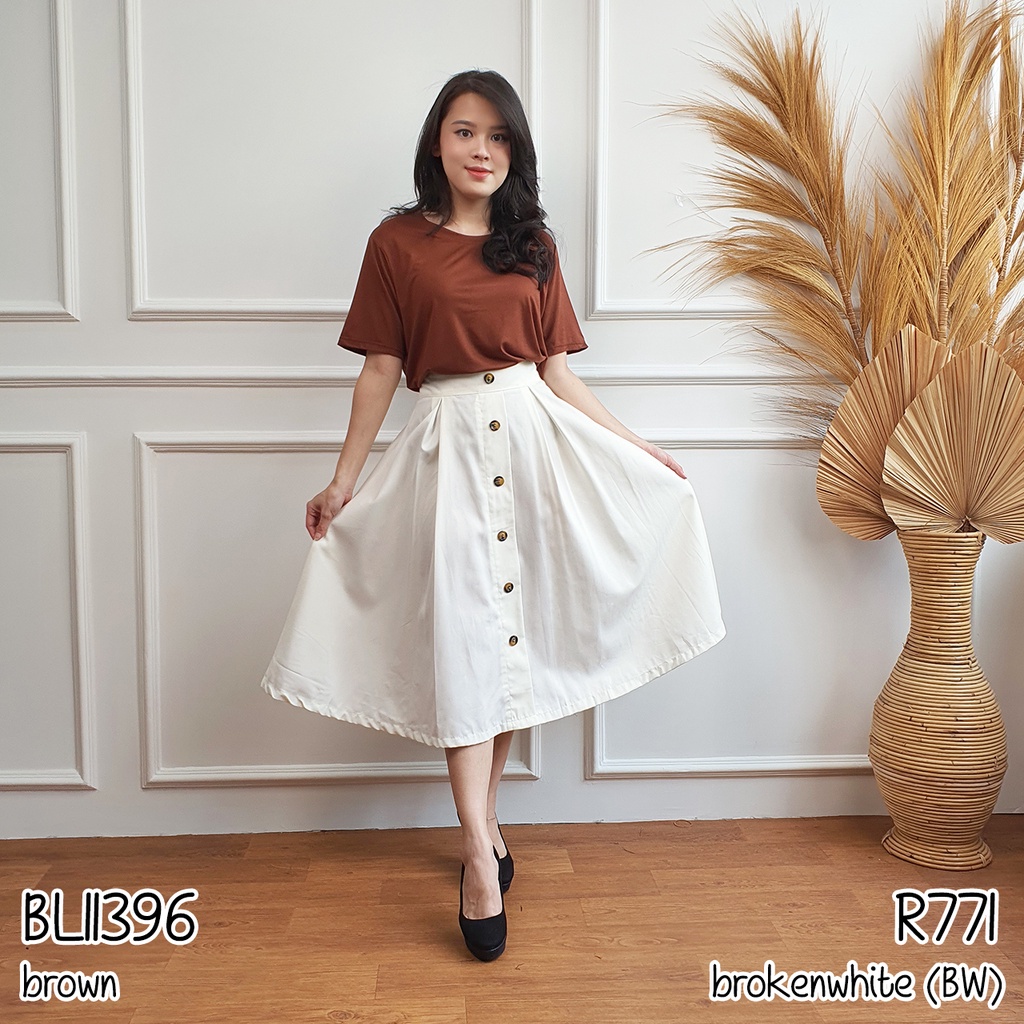 Rok polos wanita lebar midi plain skirt R771-1