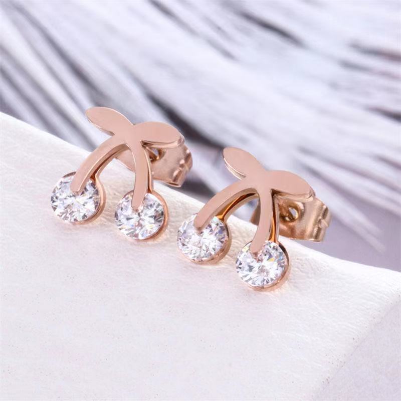 Baru kecil cherry stud anting-anting untuk wanita Korea temperamental peri lucu anting-anting pribad