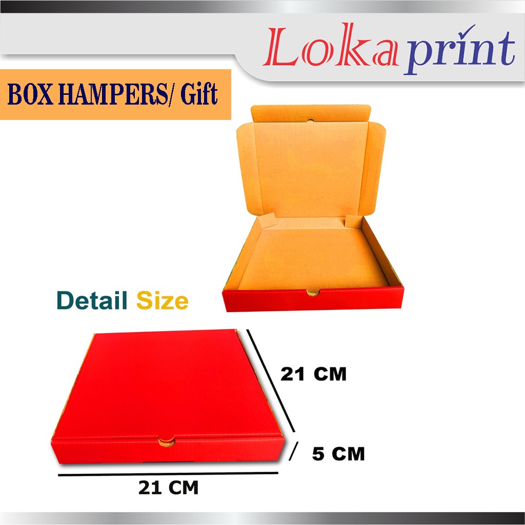 

Box 21x21x5 Cm LD / Kardus / Hampers / Polos / Pizza / Brownis / Baju / Kotak Kado / Polos