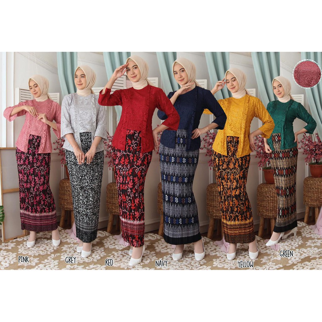 (ada RealPict) Kebaya Kartini Floy Brukat Tulang Glitter Set Batik Kebaya Wisuda Kondangan KB Tessa