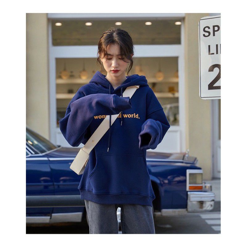 S - XXXXXL(6XL) Hoodie WONDERFUL WORLD Bigsize Unisex OVERSIZE Jaket Jumbo Fleece Wanita Pria Navy