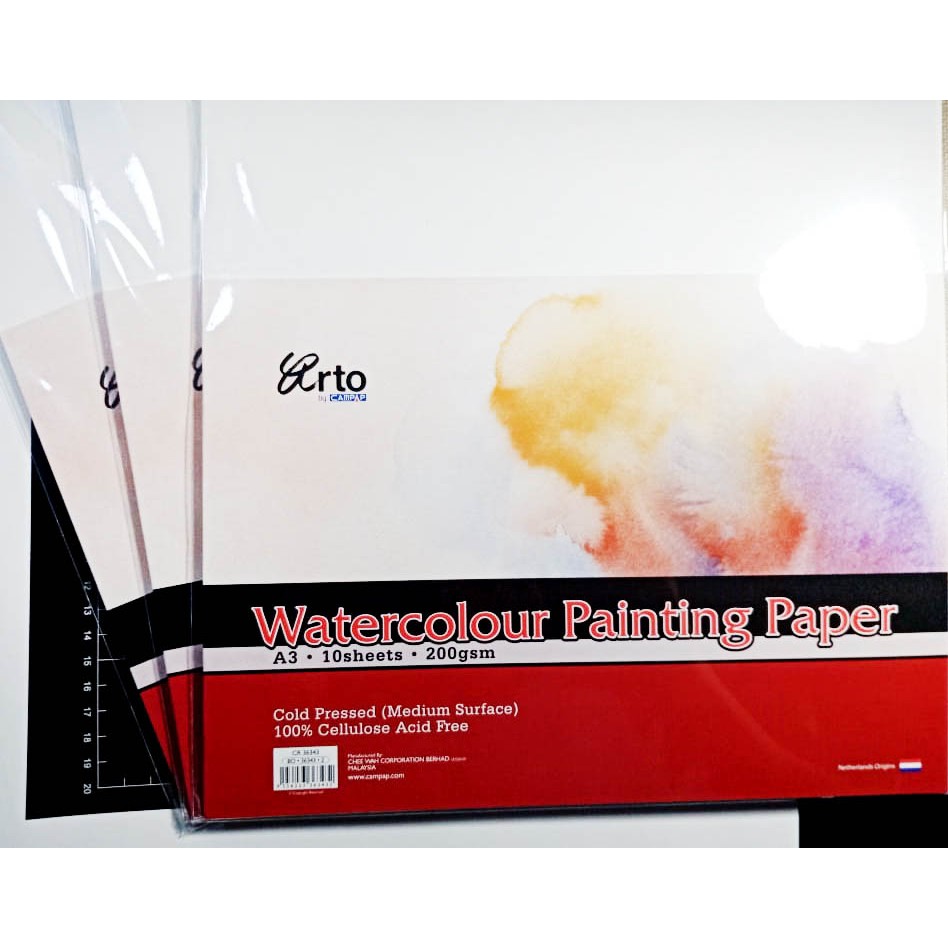 

Arto Cellulose A3 200Gsm Watercolour Painting Paper Kertas Gambar Media Cat Air 200 gsm 10 Lembar