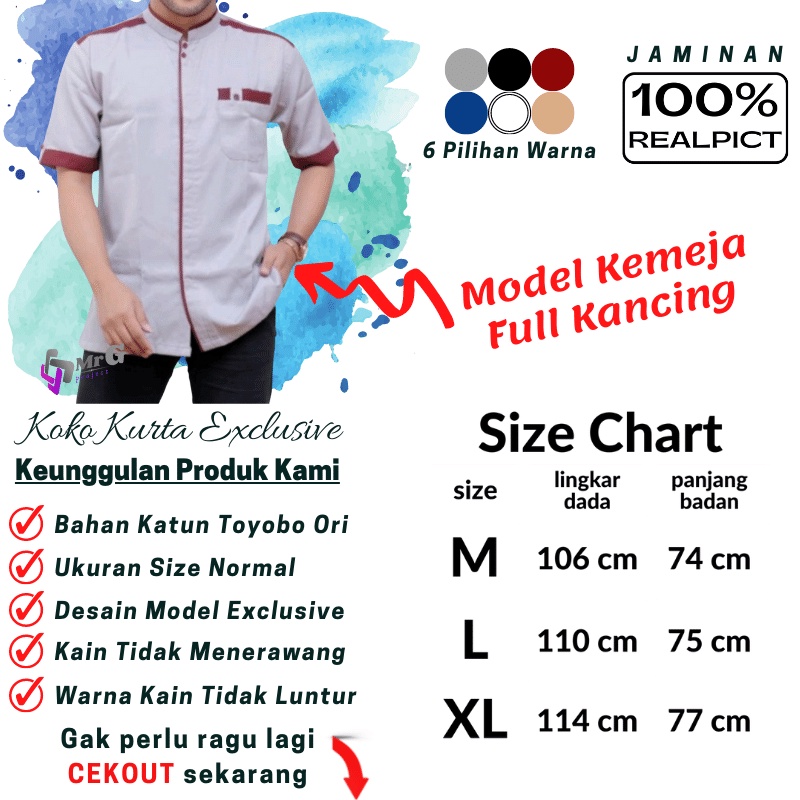 Baju Koko Kurta Dewasa Lengan Pendek Material Catton Adem Serap Keringat