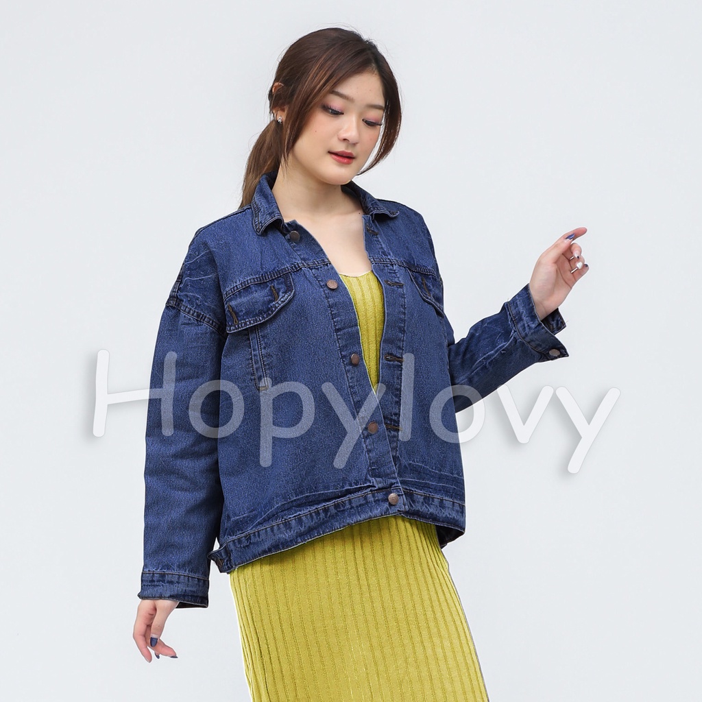 HOPYLOVY Jaket Jeans Wanita Oversize Blue Ellena