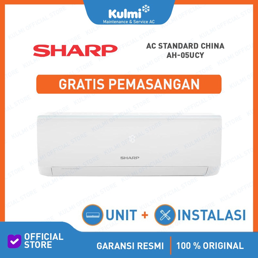 AC SHARP AH-05UCY + PASANG SHARP AH 05 UCY 1/2 pk AC SPLIT Non Inverter