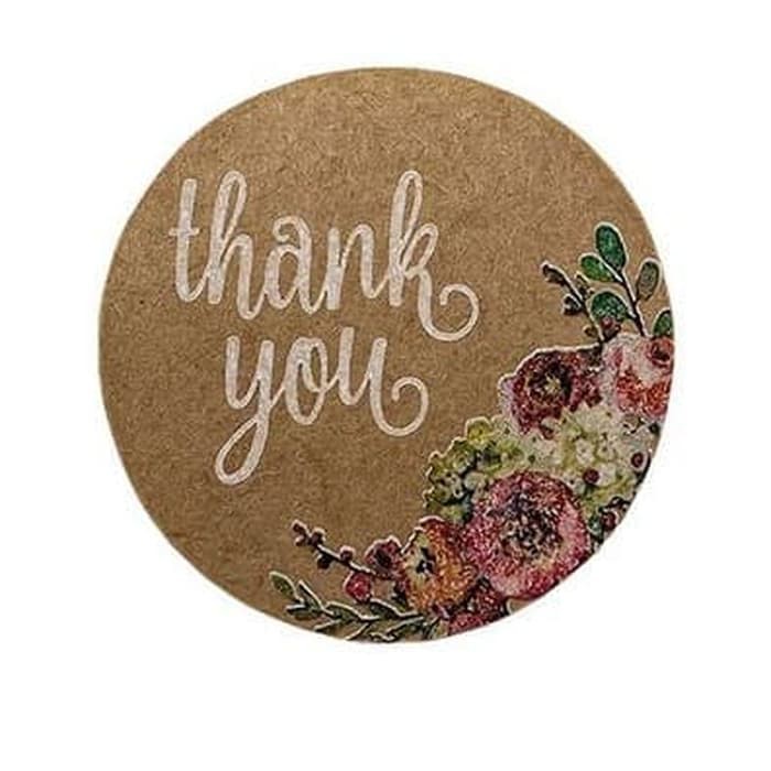 Paper Tags - 1&quot; Floral Round Kraft &quot;Thank You&quot; Sticker #01 (10 Pcs)