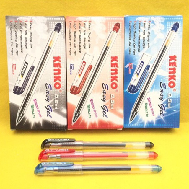 

Pulpen Pena Pen Cair Kenko Easy Gel 0,5mm hitam/merah/biru 1 box isi 12 pcs (1 Lusin)