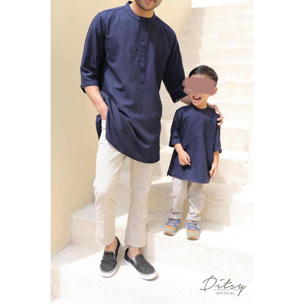 Ditsy Khurram Series Warna Grey | Darkblue Size M/12 Bahan Viscose Linen Baju Koko Anak Juli 2022