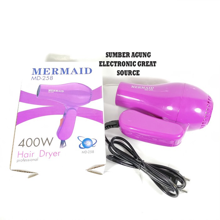 Mermaid MD258 258 400W Hair Dryer Portable Lipat Ringan Cepat Kering