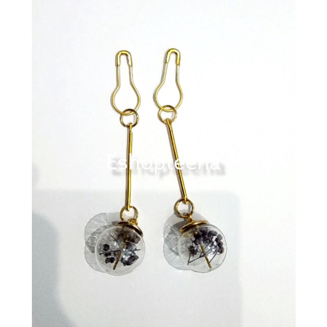 Anting hijab juntai bola bunga gold