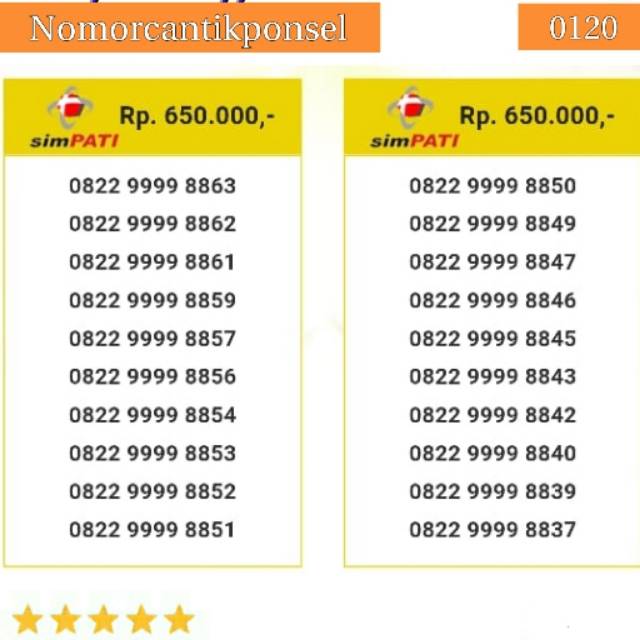 Nomor cantik simpati 0822 seri quartet 9999 rapi#0120