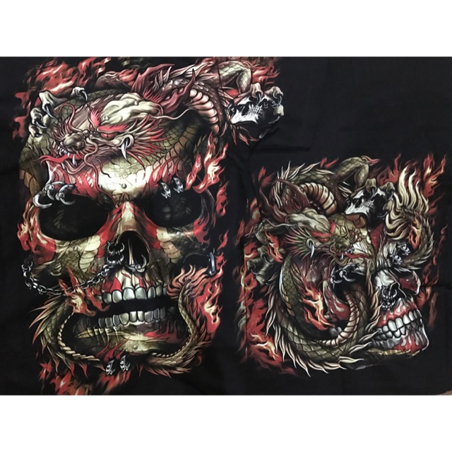 Kaos Hitam Tshirt Glow in The Dark Skull Dragon