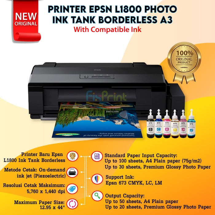 Printer Epsn L1300 5 Warna L1800 6 warna Print Saja A3+ tinta 673 664