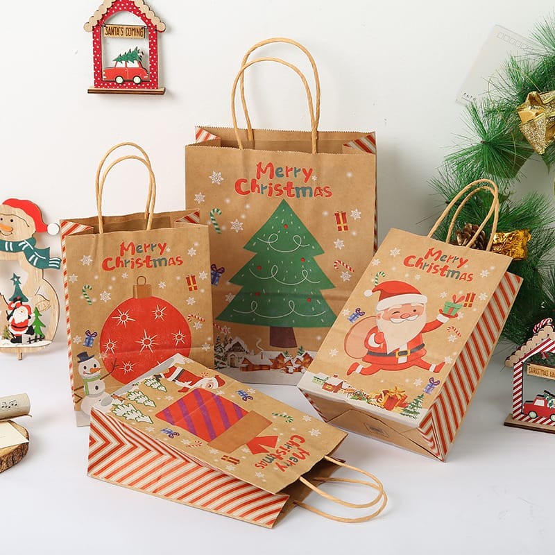 TAS KERTAS PAPER BAG HAMPERS HADIAH NATAL / IMLEK/ KADO HAMPERS / GIFT BAG KRAFT MOTIF BUNGA LUCU MEWAH TERBARU PB-B02