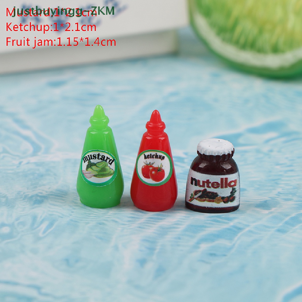 (justbuyingg) 3pcs / Set Mainan Miniatur Botol Bumbu / Kecap / Mustard Untuk Aksesoris Dapur Rumah Boneka