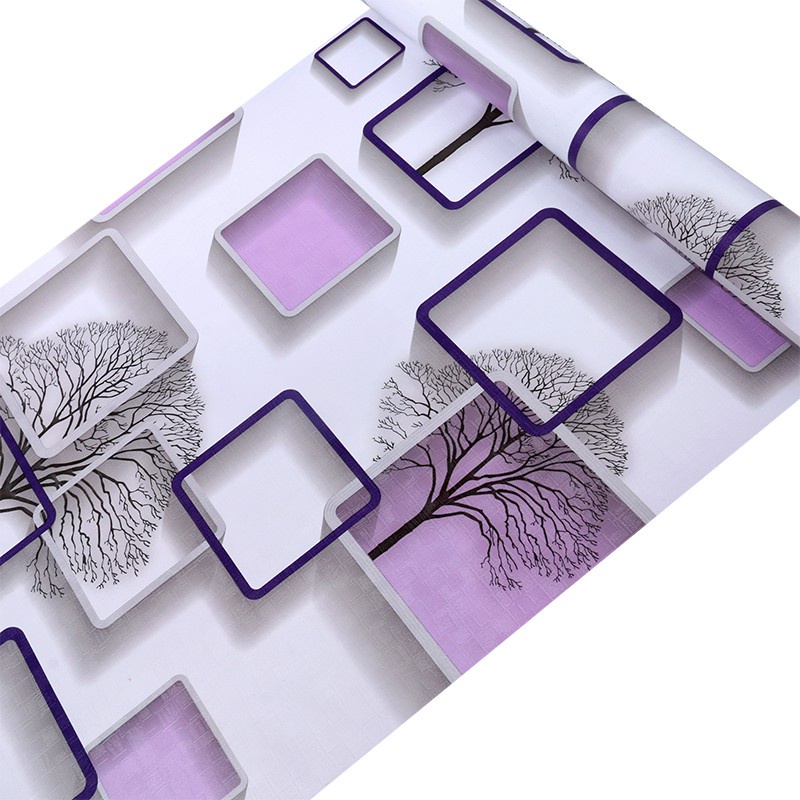 Wallpaper Dinding 3D Kotak Ungu 45cm x 10m
