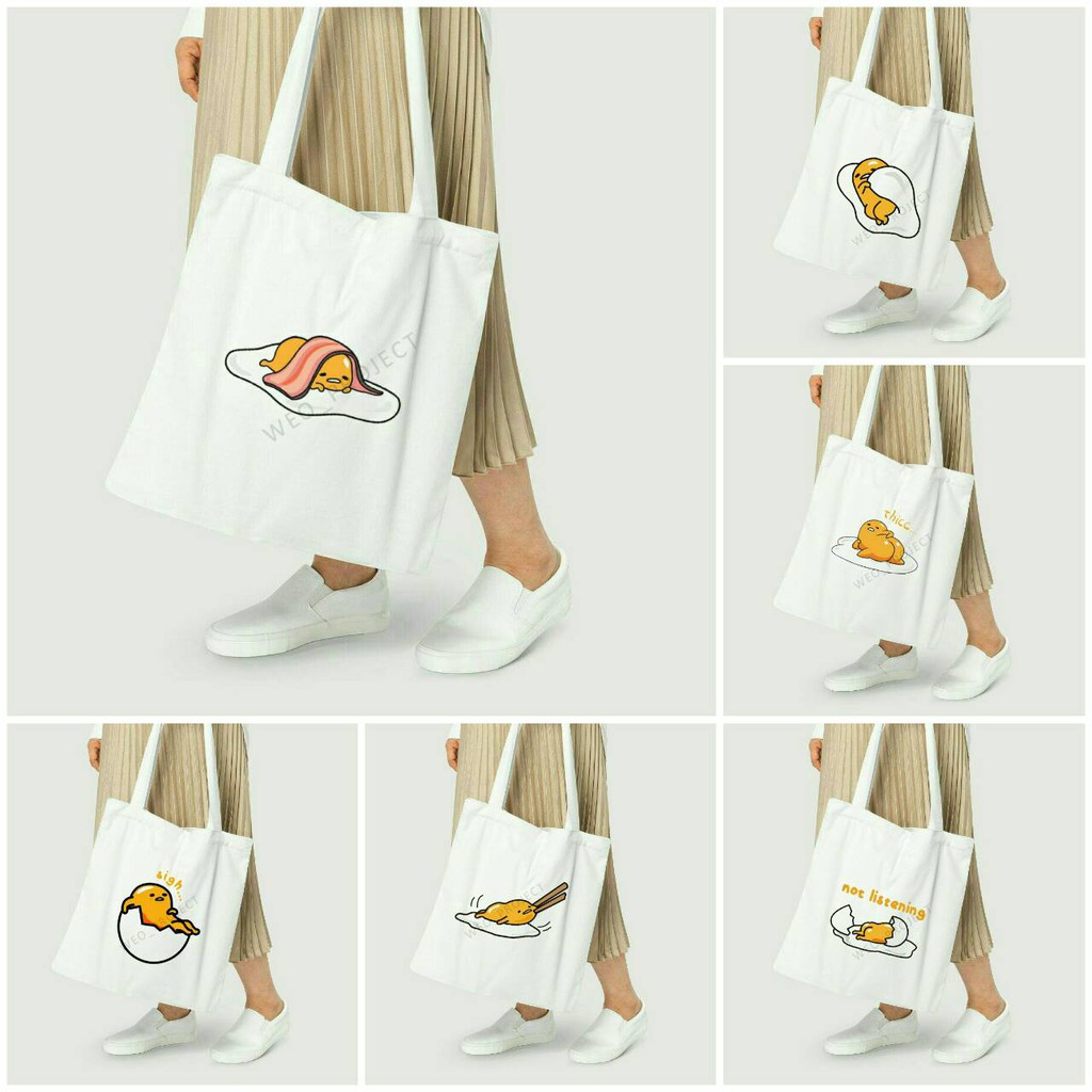 TOTE BAG KANVAS MURAH / TOTE BAG WANITA / TOTE BAG MOTIF GUDETAMA