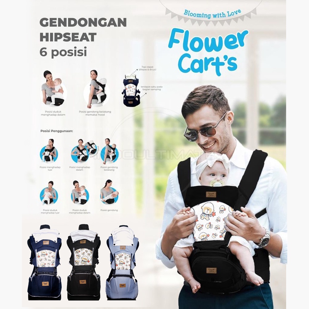 6in1 Way Gendongan Hipseat Bayi FLOWER CART'S Gendongan Depan Anak Multifungsi Gendongan Anti Capek Baby Carrier Gendongan Multifungsi Gendongan Carrier Bayi BY-7077