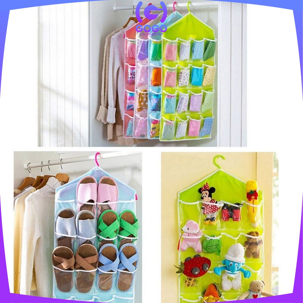 GOGO-C134 Pouch Gantung 16 Saku Dinding Storage Bag Organizer Wall Pocket Korean Style Hanger Murah