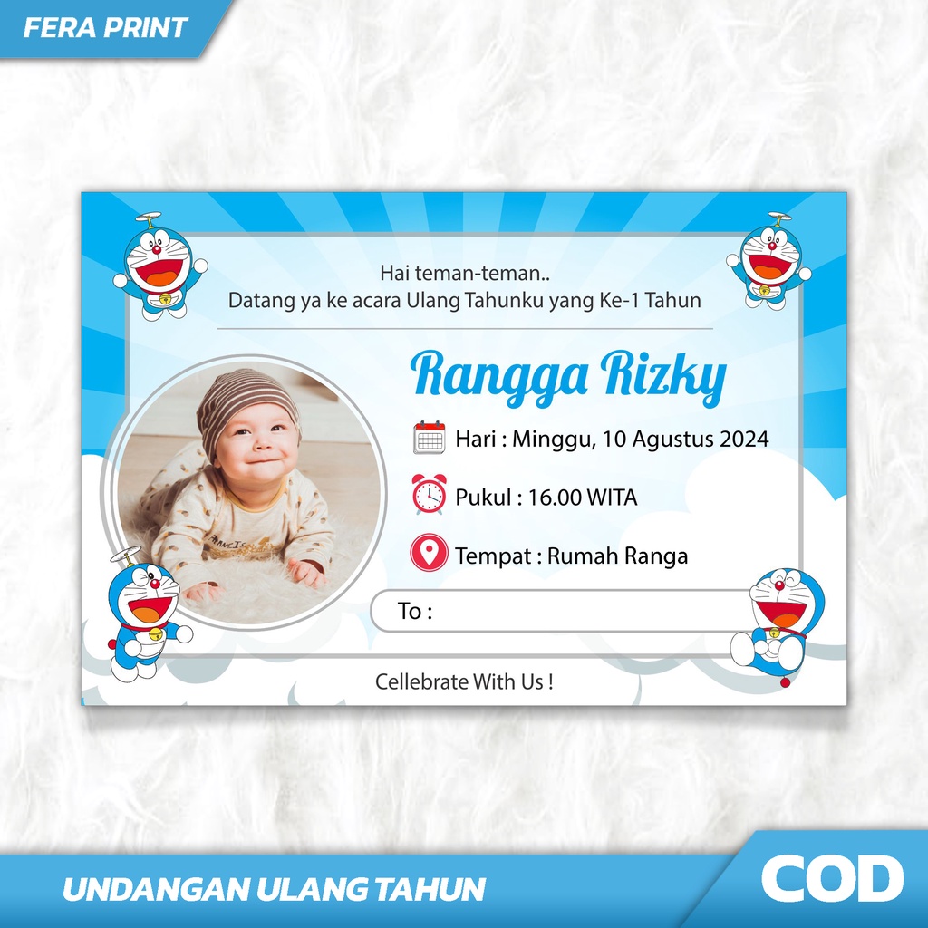 UNDANGAN ULANG TAHUN CUSTOM TEMA DORAEMON