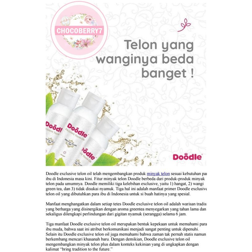 Doodle Telon Oil 60ml / 100ml Aroma Green Tea Minyak Telon Doodle 60 100 ml Minyak Telon Eksklusif