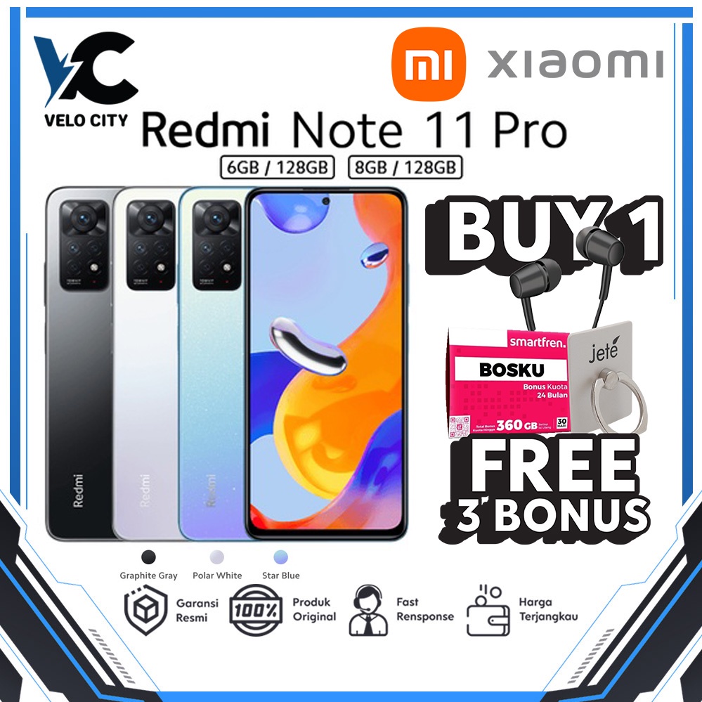 Xiaomi Redmi Note 11 Pro (8GB+128GB) Helio G96 Helio G96 108MP AI Quad Kamera Garansi Resmi