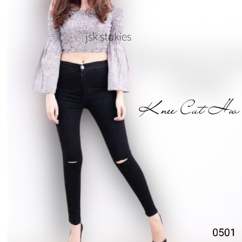 Celana Highwaist Sobek Lutut Skinny Jeans