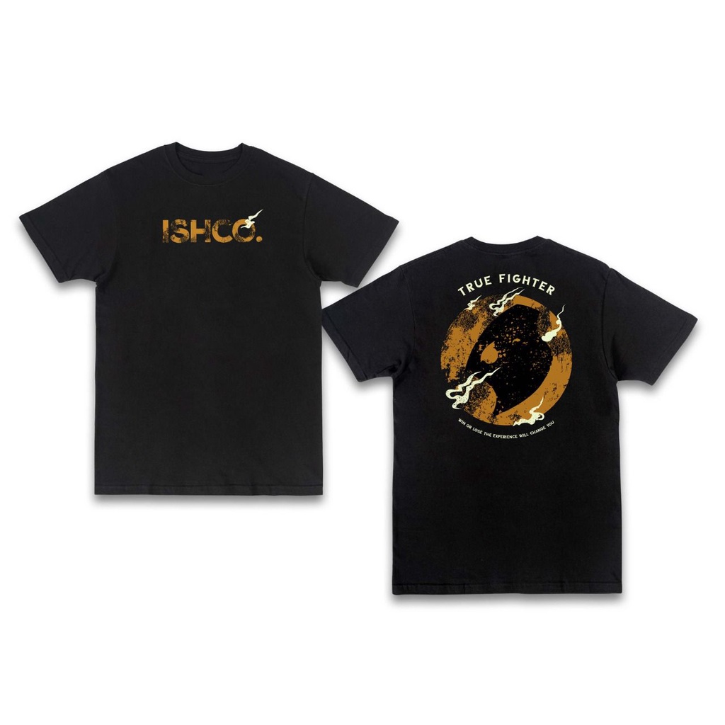 KAOS BAJU TSHIRT DISTRO PRIA COWOK COMBED 30s TRUE FIGHTER - ISHCO