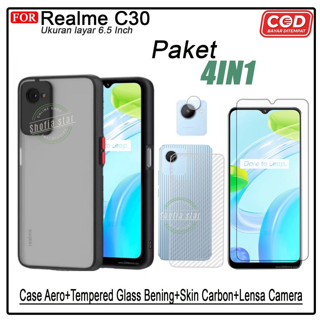 PAKET 4IN1 Case Realme C30 C30s Softcase Aero Dove Black Premium Protect Casing