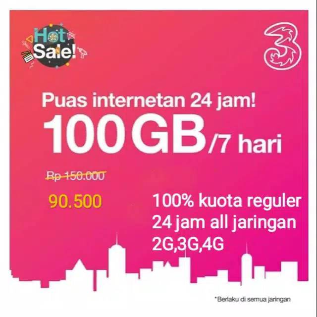 Inject Kuota three 100 GB / 7 hari