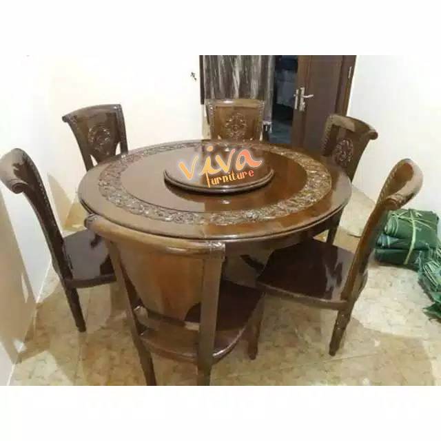 meja makan salina bundar +meja kecil putar mebel jepara furniture jepara