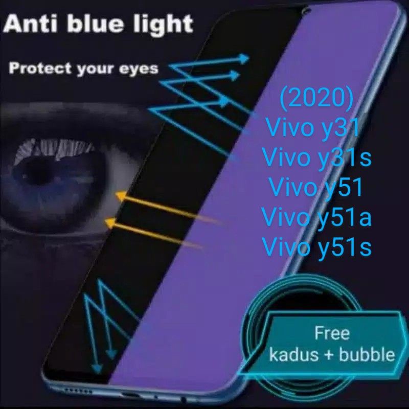 Vivo Y31s Y51a Y51s Antigores Antiblue Light Tempered Glass Screen Guard protector TG High Quality