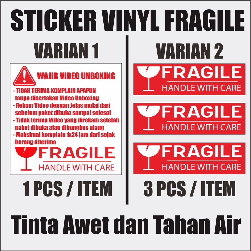 

BA047 Sticker Fragile dan Sticker Unboxing bahan vinyl tahan terkena air