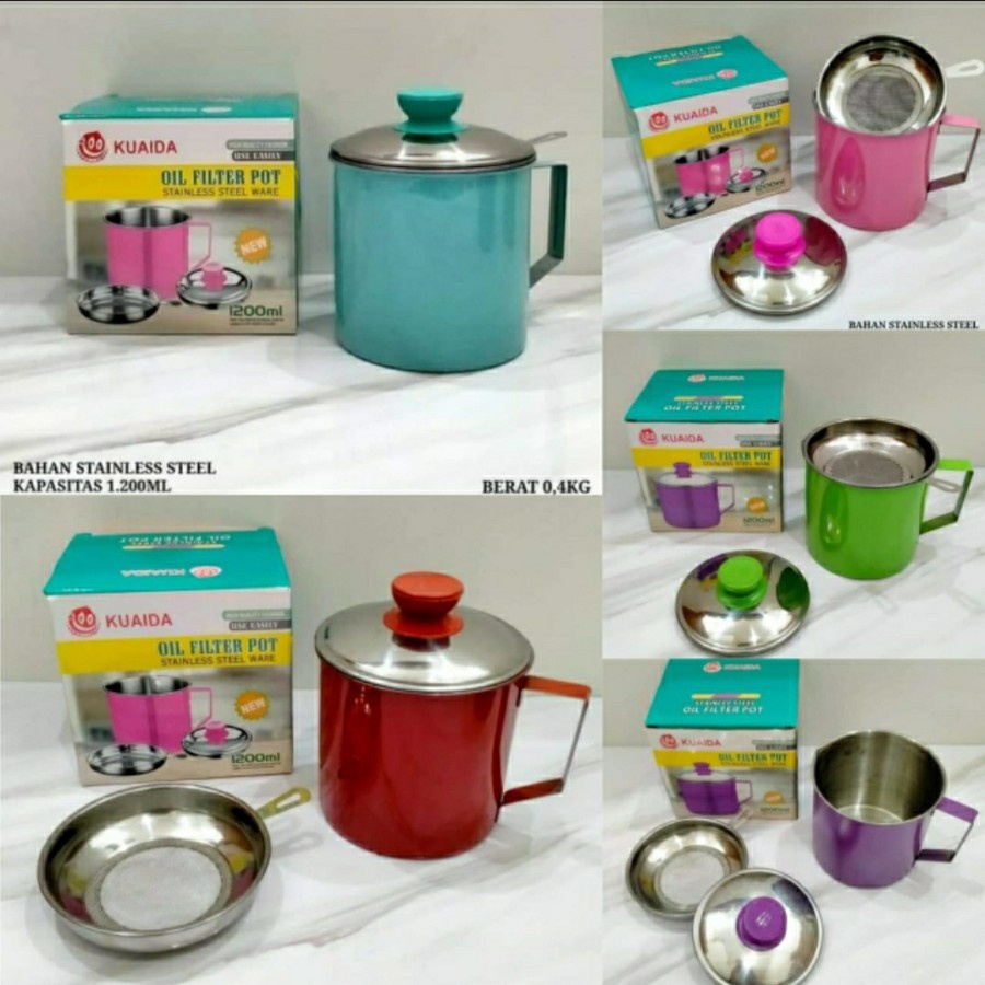 Oil pot WARNA saringan minyak 1200ml / Oil Pot wadah Saringan Minyak Stainless