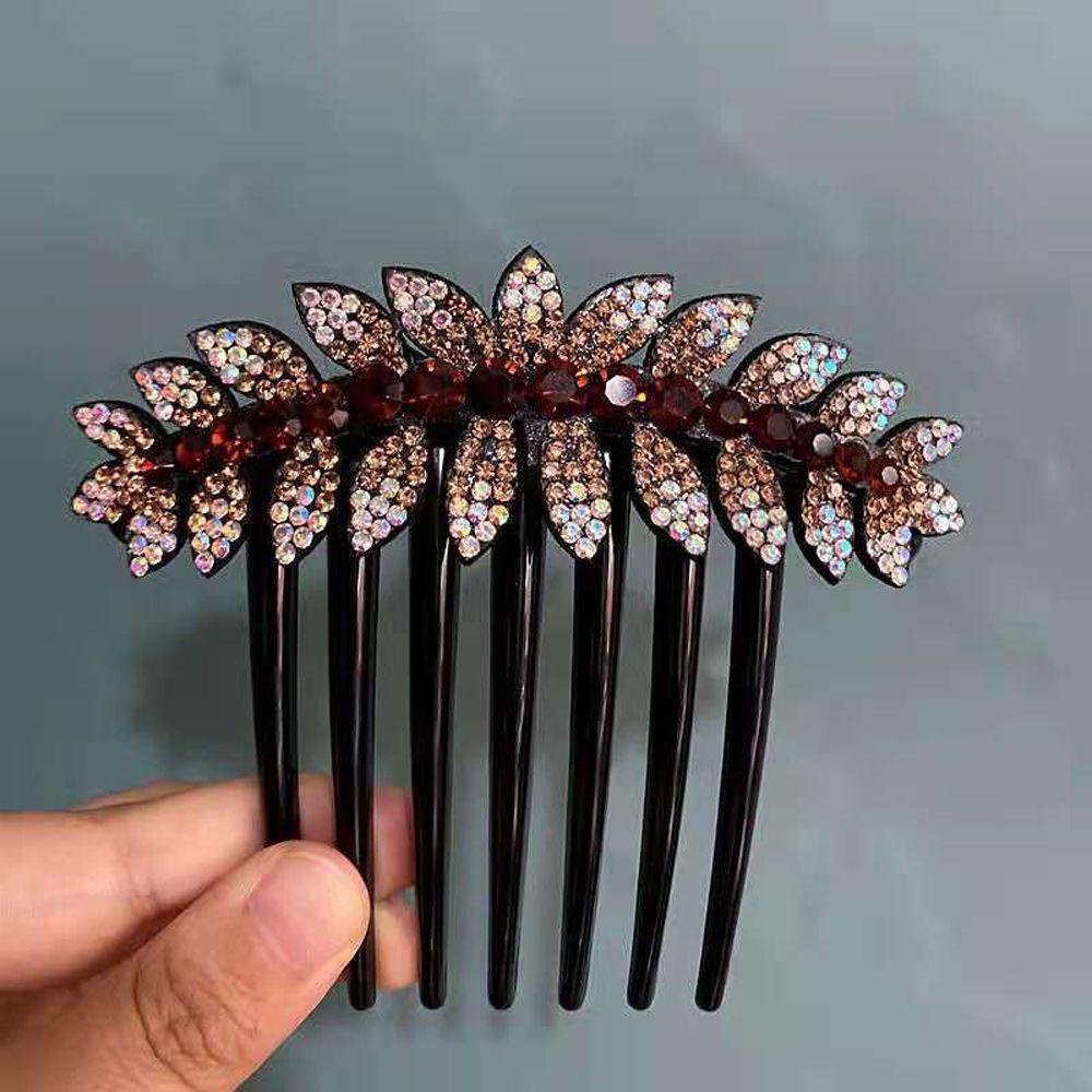 Needway Sisir Rambut Wanita Manis Geometris Daun Bunga Ponytail Holder Kristal Jepit Rambut