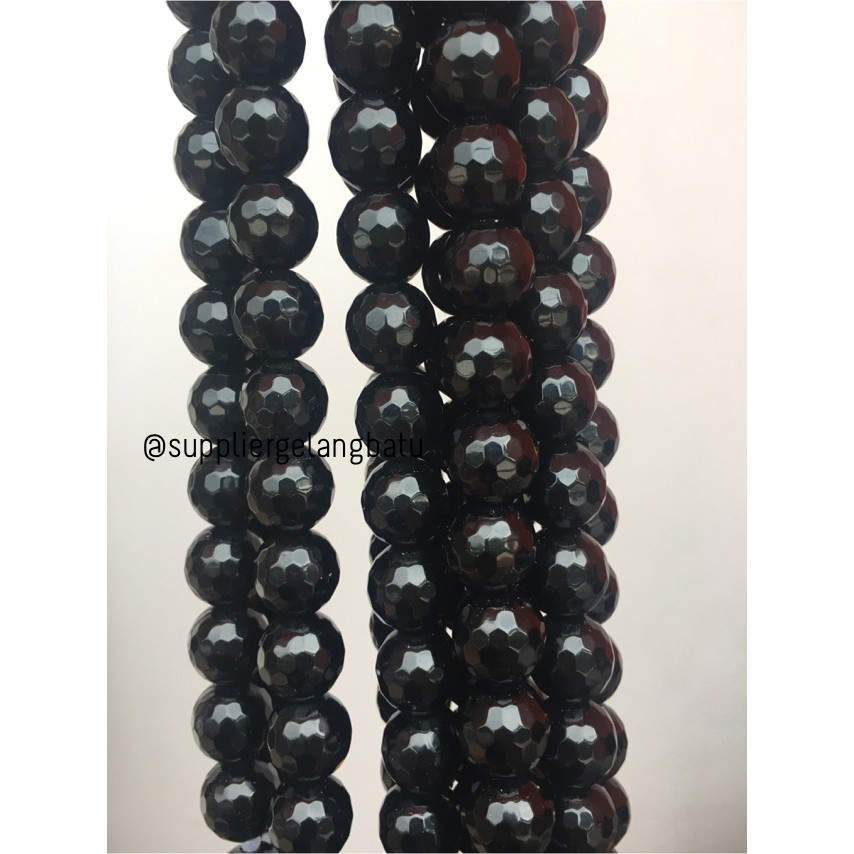 batu obsidian black onyx FACETED 16mm cutting UKIR bahan gelang kalung aksesoris craft model terkini