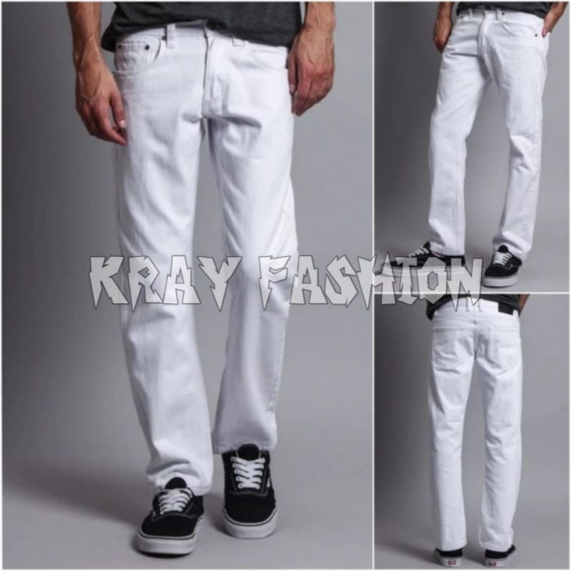 BIG SIZE UKURAN JUMBO CELANA JEANS PUTIH PRIA REGULER JEANS DENIM PUTIH STANDAR