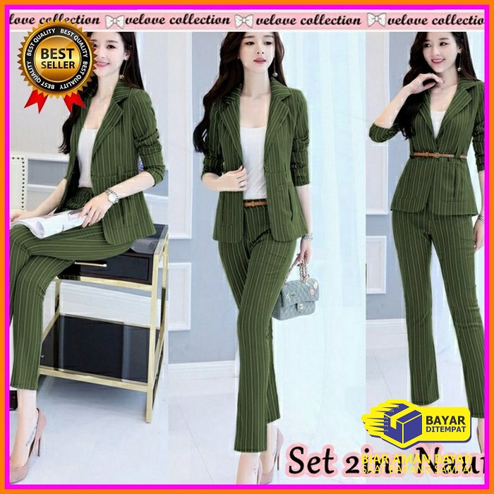 [Art 572842] Razeta Set Baju Stelan Wanita Terbaru Kekinian Fashi TP772 Setelan 2In1 Salur Blazer N