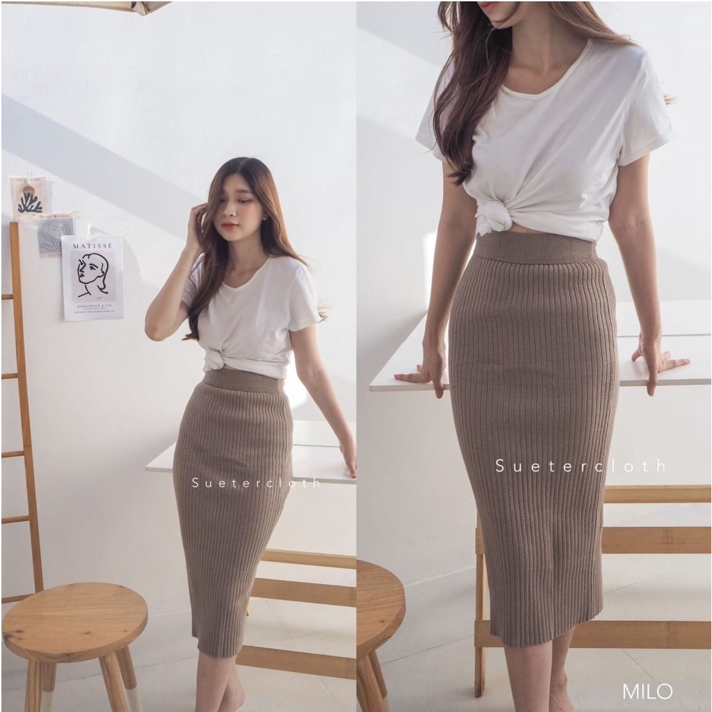 BEFAST - ZEC OOTD Wanita Rok TYAS / RJT Nitya Midi Span Skirt Rajut Knit / Rok Wanita Dewasa / Fashion Rok Kerja / Rok Polos Formal / Rok Pas Badan / OOTD Kekiniaan Remaja / Rok Banyak Warna / Terlaris