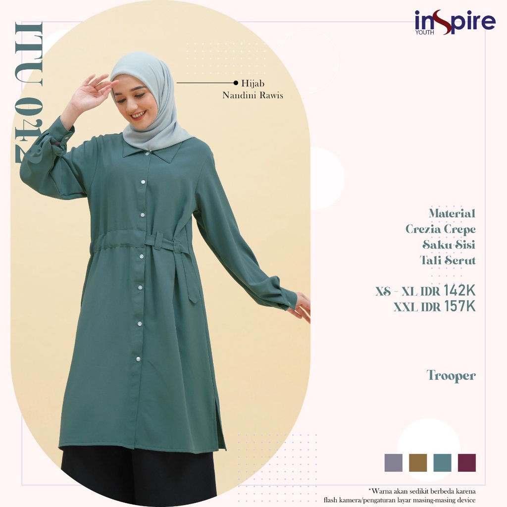 Inspire ITU 42 Atasan Tunik Wanita Muslimah Bahan Crezia Crepe Tunik Polos Panjang Casual Outfit