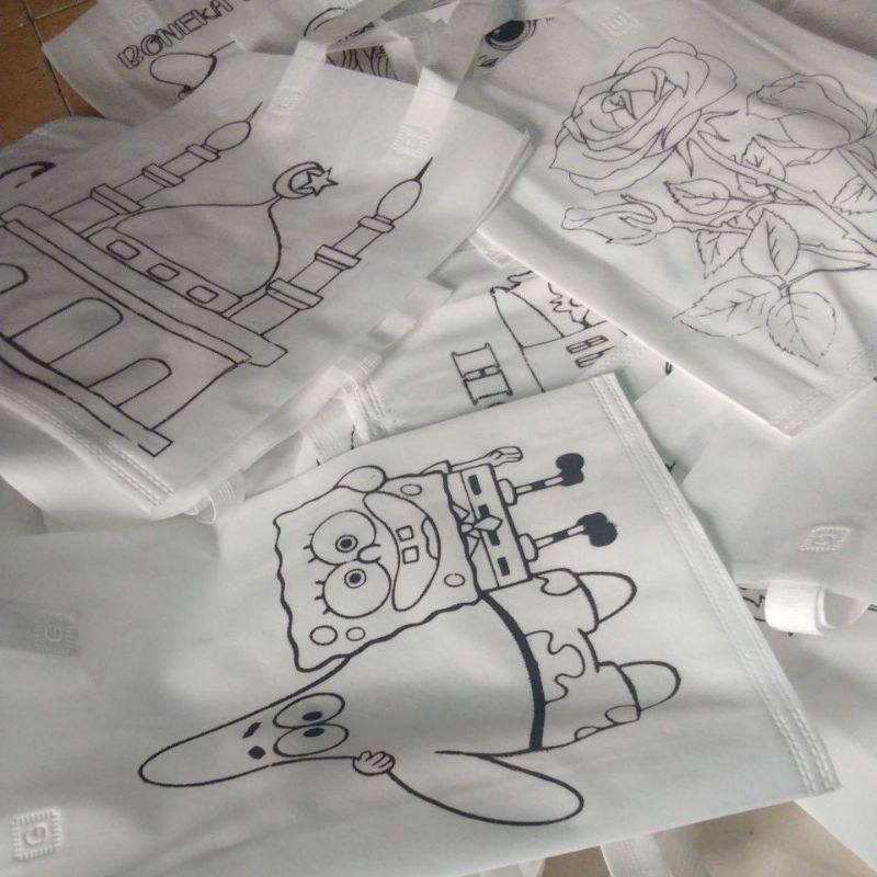 

tas tali (goodie bag) bergambar mewarnai