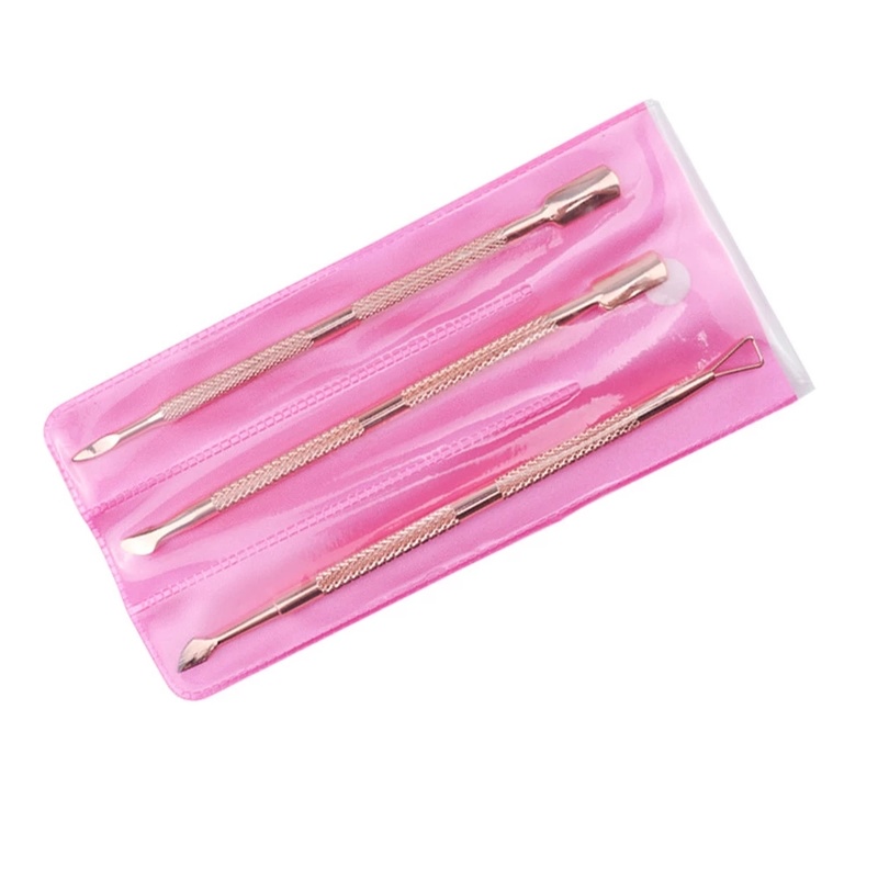 3pcs Alat Pendorong Kutikula Bahan Stainless Steel Untuk Nail Art