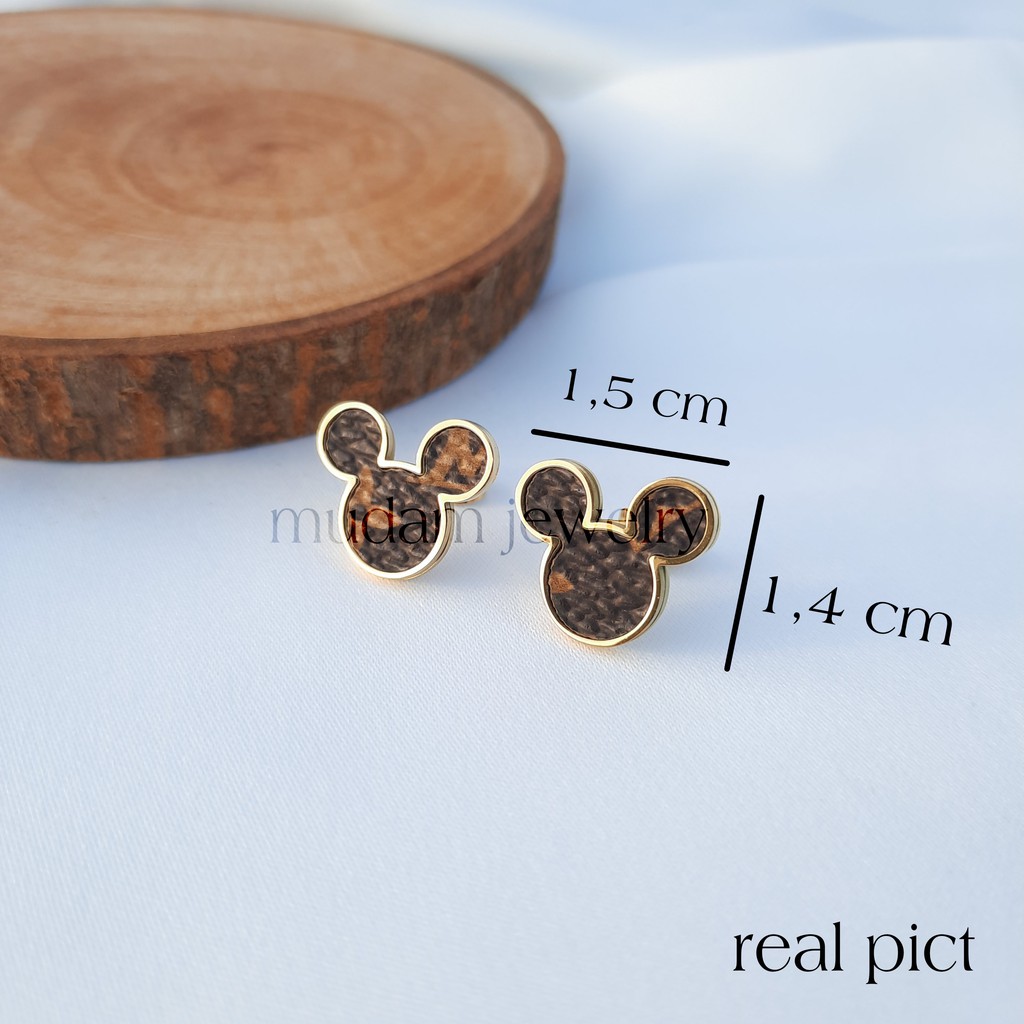 Anting Tusuk Titanium L* Skin Model Mickey Tersedia Warna Steel Rosegold dan Gold